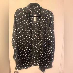 Nasty Gal 3 pieces Black Shirt+ shorts+ bralette set  with White Star Pattern